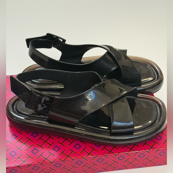 Tory Burch Crisscross Bubble Jelly Sandals Black Size 8 (New) - Picture 2 of 8